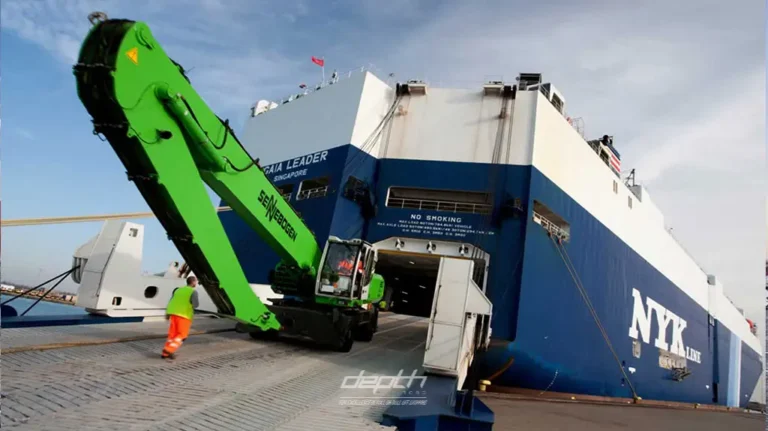 Loading Heavy Machinery onto RoRo Vessel